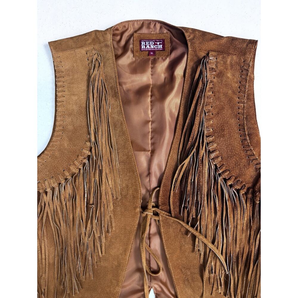 Womens "Red Ranch" Brown Suede Leather Fringed Vest Western Cowgirl Size XL - Picture 3 of 10